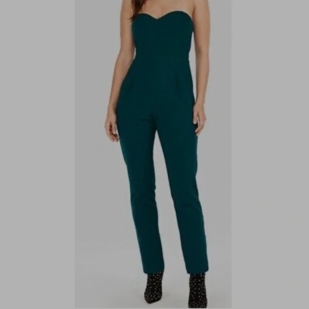 NWT Express Emerald Green Strapless Sweetheart Neckline Straight Leg Jumpsuit